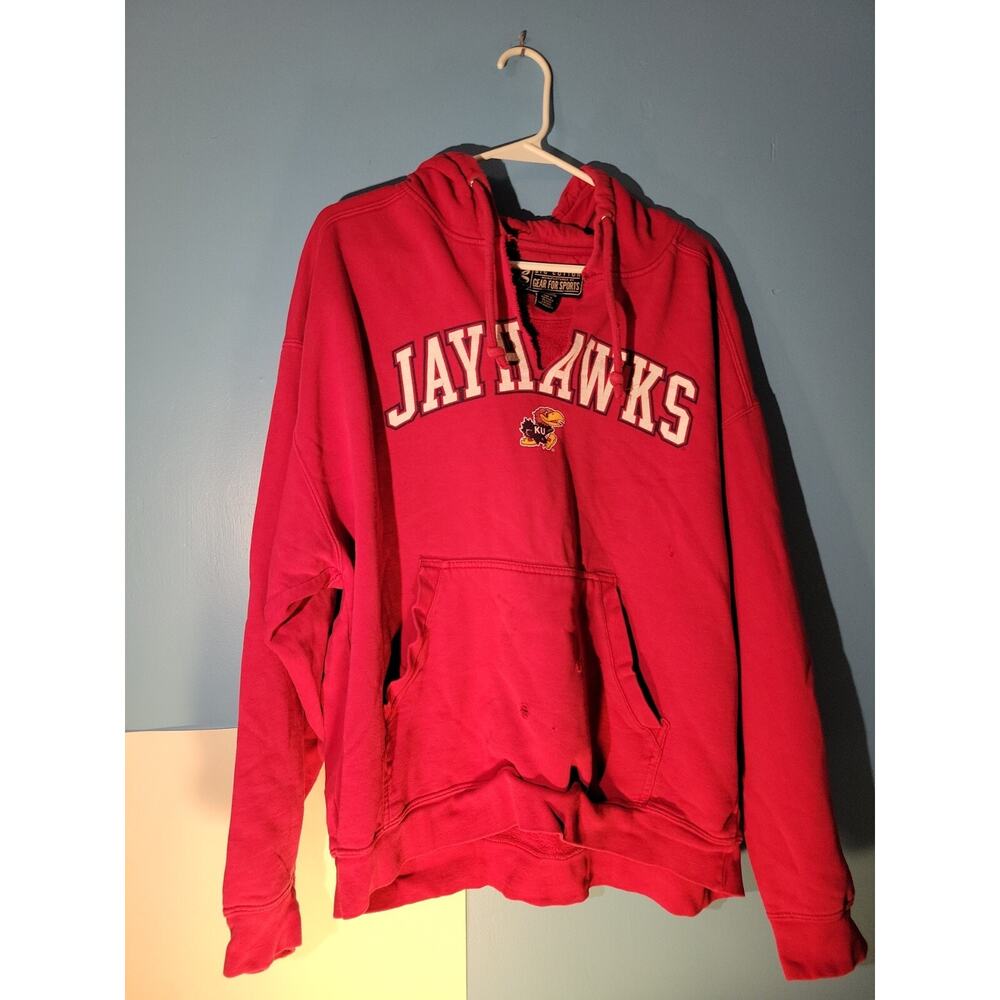 NCAA Kansas University Jayhawks Y2K Distressed Mens Pullover Hoodie Size XL